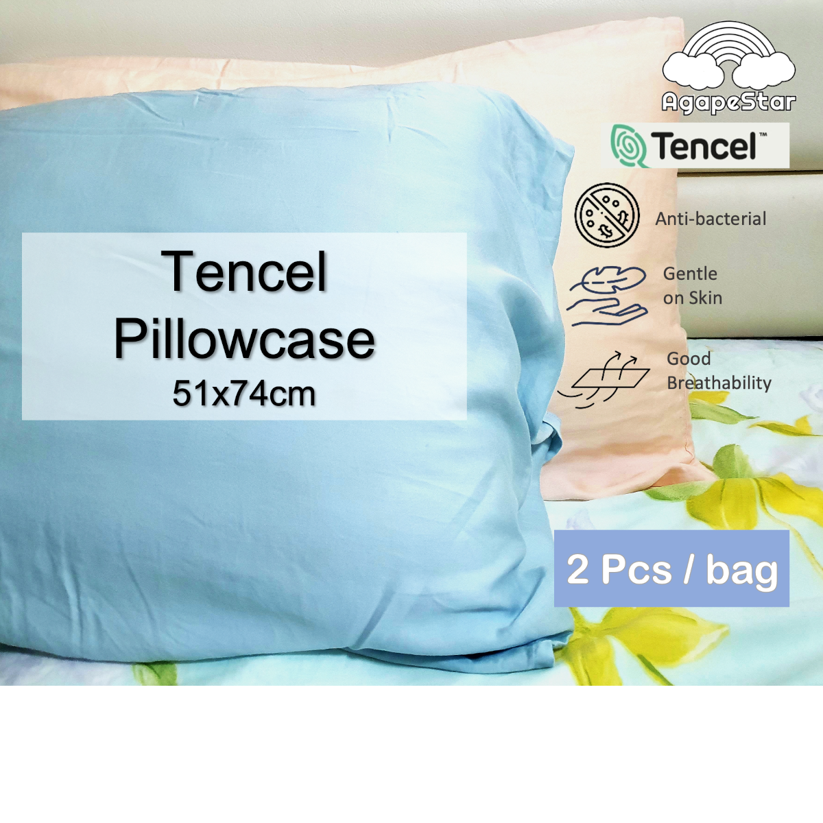 Agapestar Smooth and Silky soft 100% Eucalyptus Tencel Lyocell Pillow Case