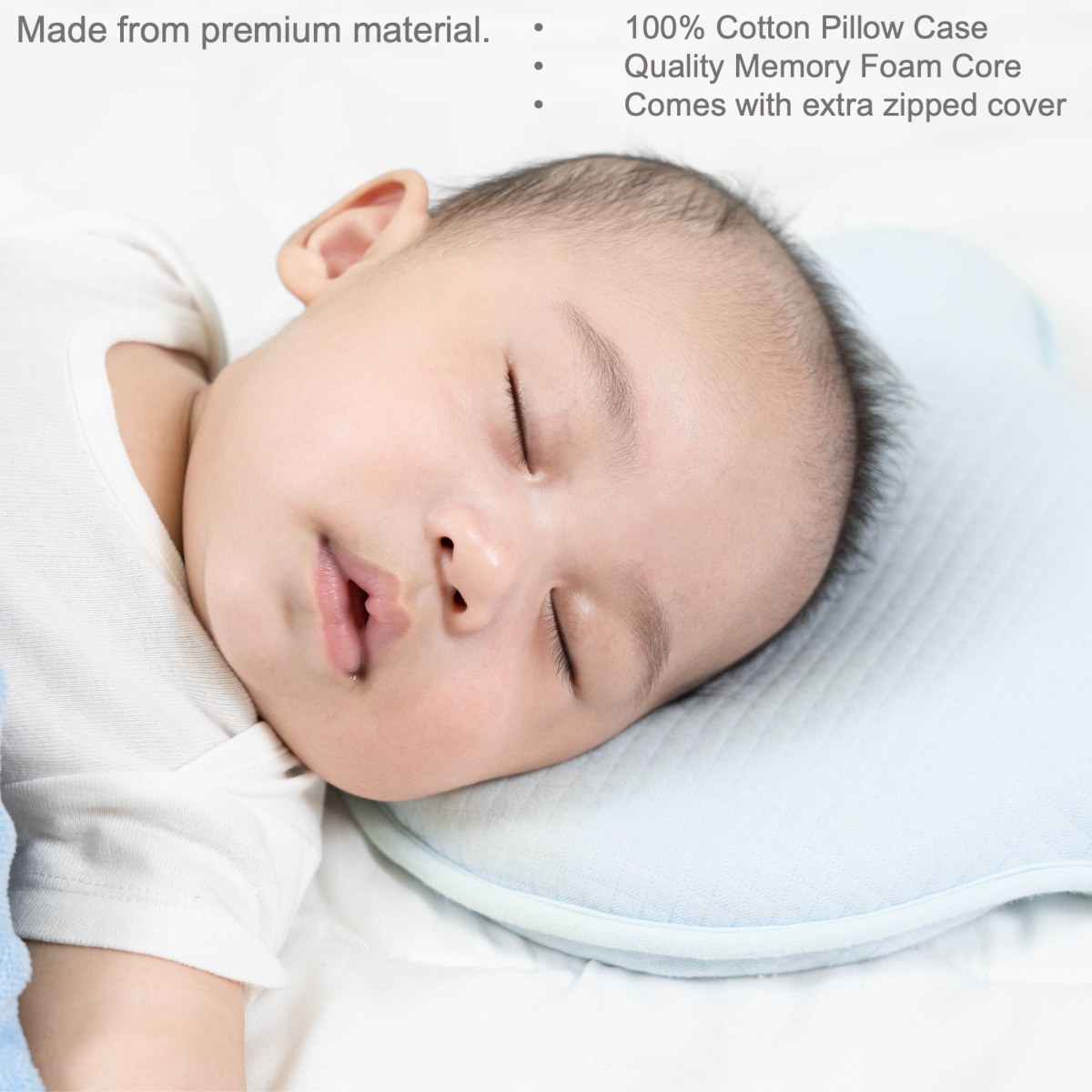 AgapeStar Baby Memory Foam Pillow Flat Head Prevention Gift Set (1 Pillow + 1 Removable Cotton cover)